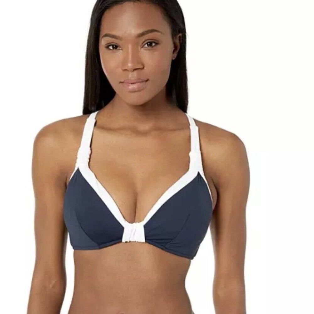 Seafolly Women's Block Party F Cup Halter Bikini Top Swimsuit Indigo Size US 8